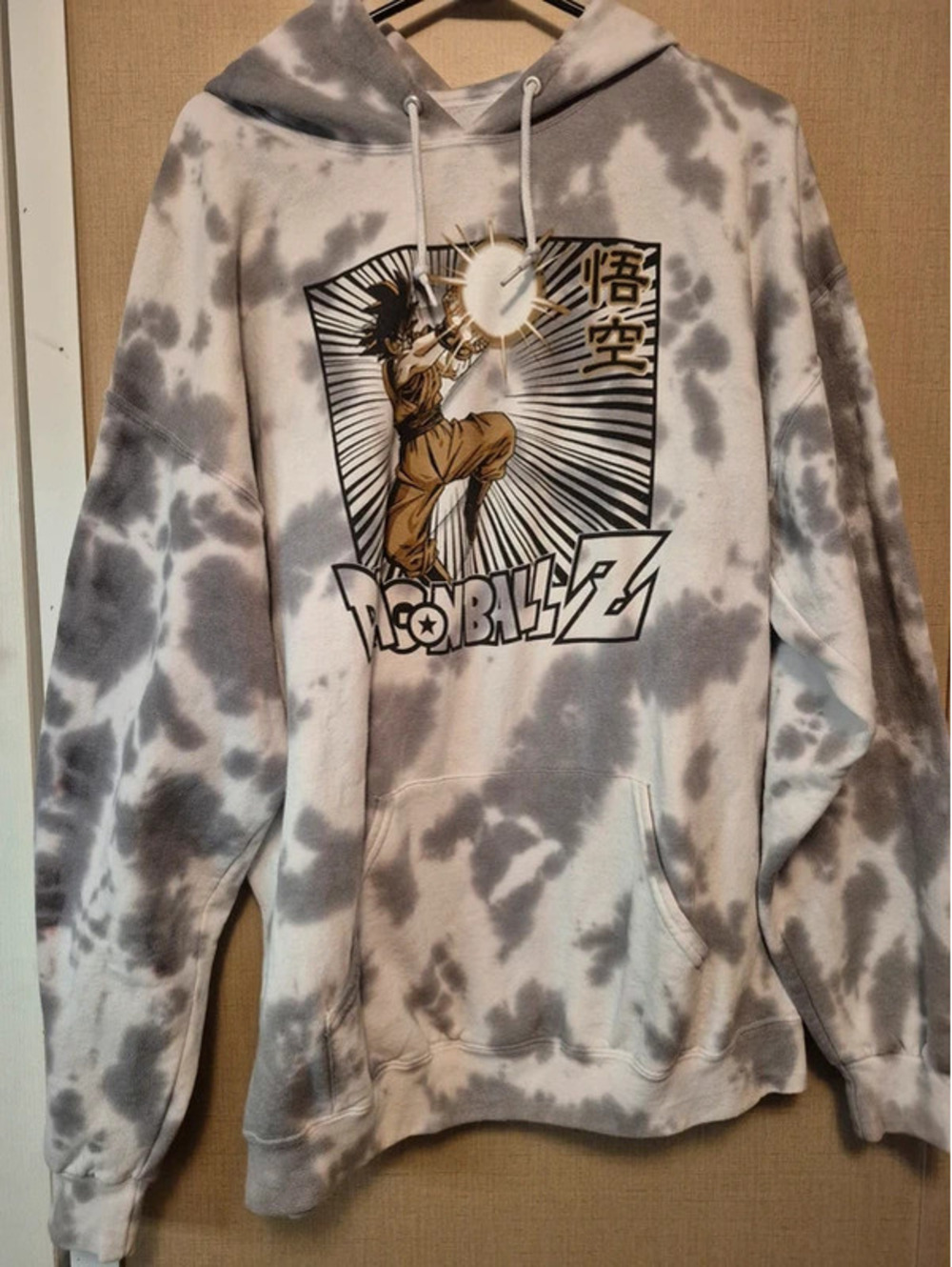 Dragon Ball Z Men's Gray Tie-Dye Hoodie with Goku Graphic XL